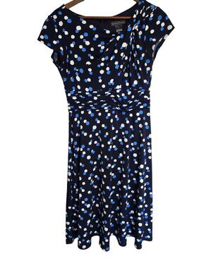 Jessica Howard Polka Dot A Line Dress Size 6 Navy Blue